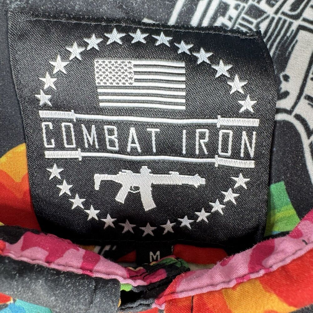 Combat Iron Apparel Button Up Short Sleeve Men M All Over Print Floral M16 AR15 - Picture 7 of 12